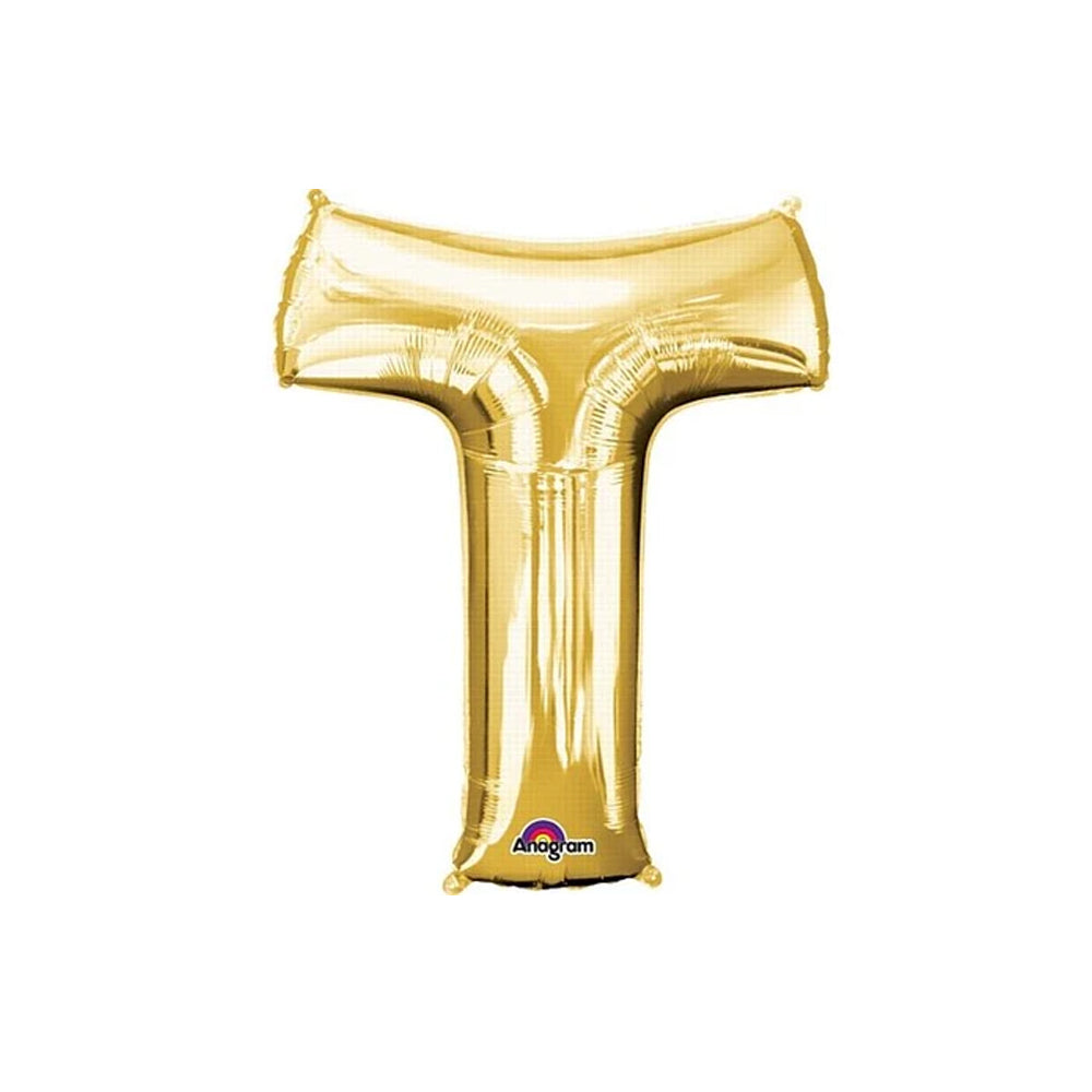 Gold Foil Letter 'T' Air Filled Balloon - No Helium Required! - 16"