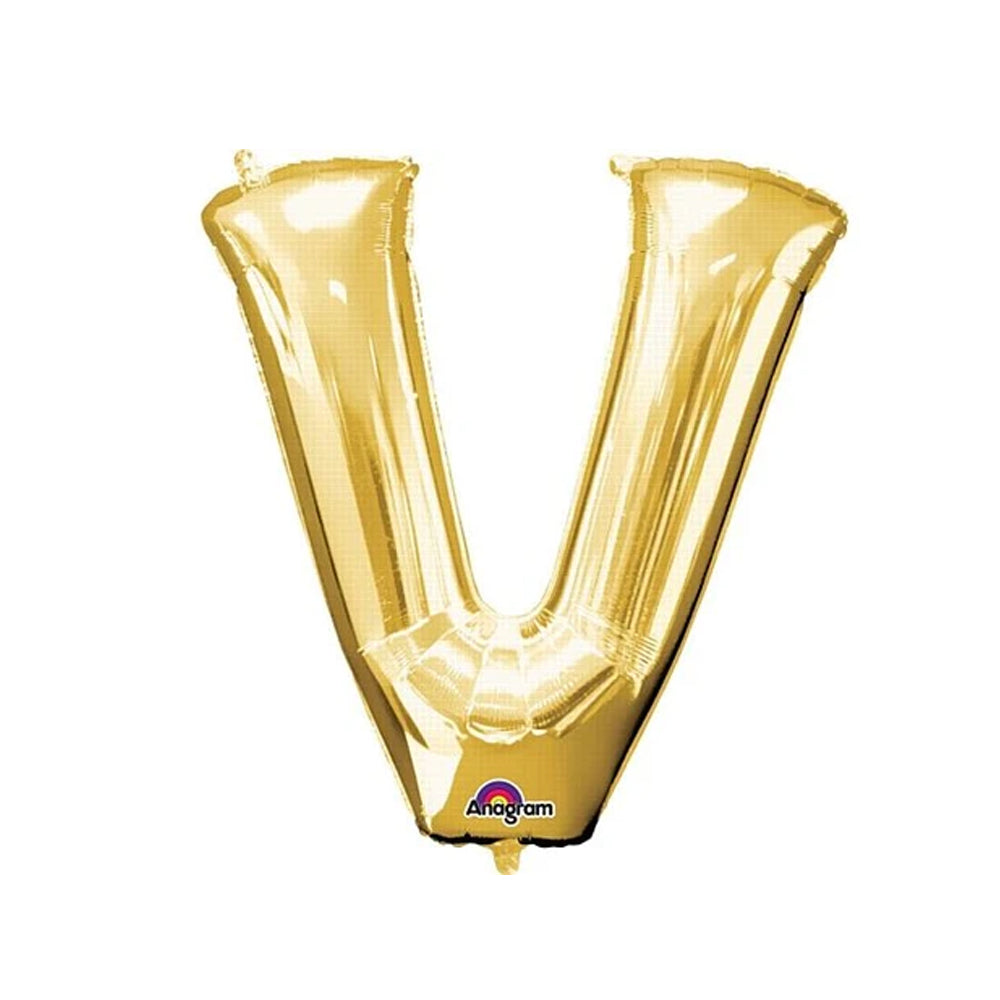 Gold Foil Letter 'V' Air Filled Balloon - No Helium Required! - 16"