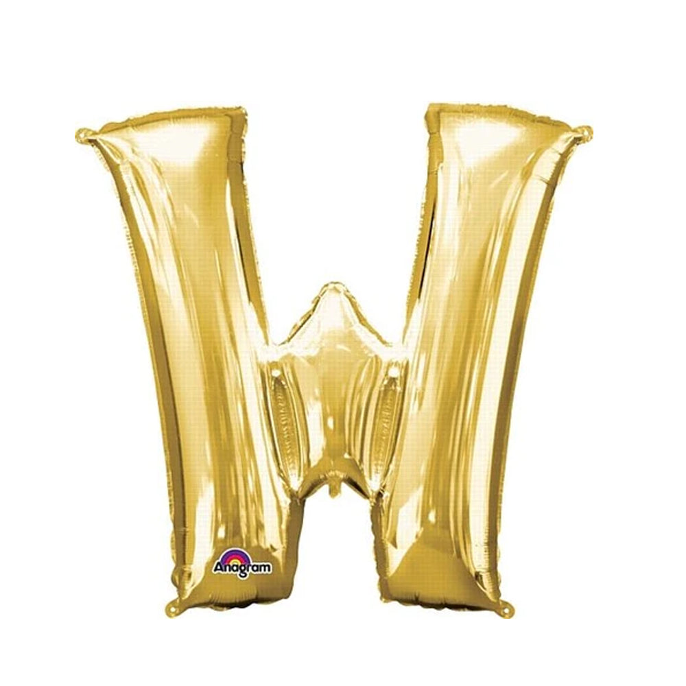 Gold Foil Letter 'W' Air Filled Balloon - No Helium Required! - 16"