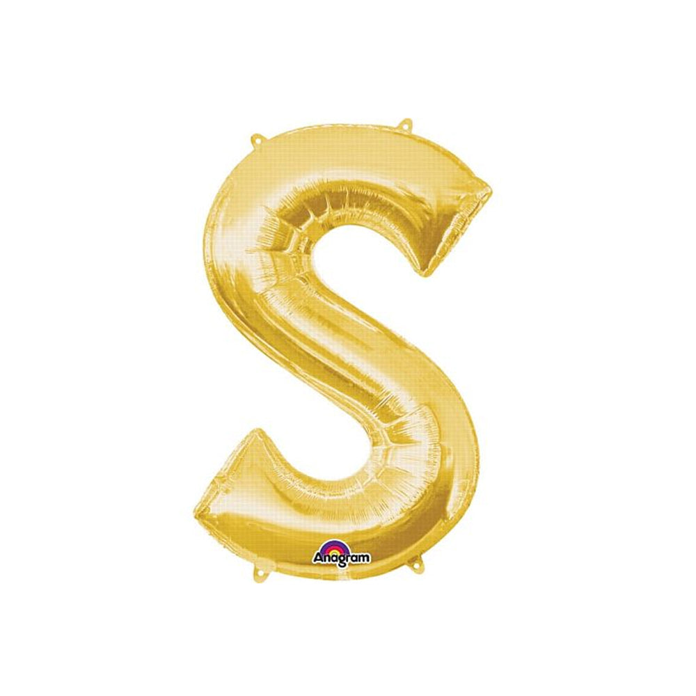 Gold Foil Letter 'S' Air Filled Balloon - No Helium Required! - 16"