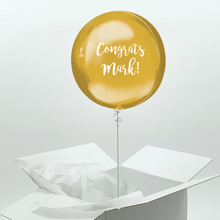 Helium Inflated Gold Orb Balloon with Personalised Text