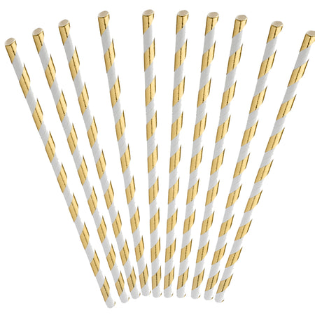 Gold Stripes Paper Straws - Pack of 10