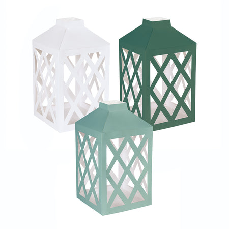 Light Green, Dark Green and White Paper Lanterns - Pack of 3