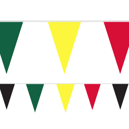 Reggae Green, Yellow, Red and Black Fabric Pennant Bunting - 24 Flags - 8m