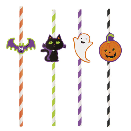 Halloween Characters Striped Paper Straws - Pack of 8