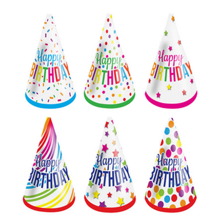Happy Birthday Party Cone Hats - 6 Assorted Designs - Each