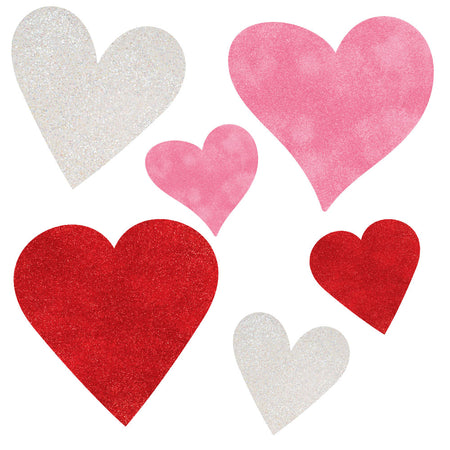 Hearts Assorted Mini Glitter Cutouts - 14cm - Pack of 6