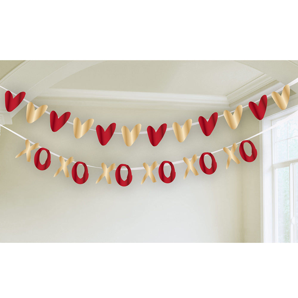 Valentines Hearts & XOXO Garlands - 2 Strings - 2m