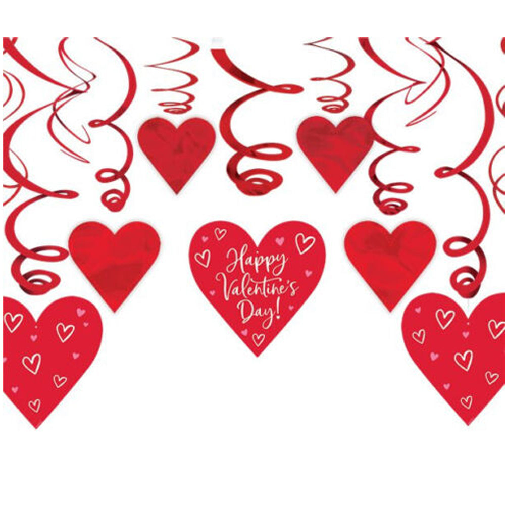Red and White Hearts Swirl Decorations - Pack of 30