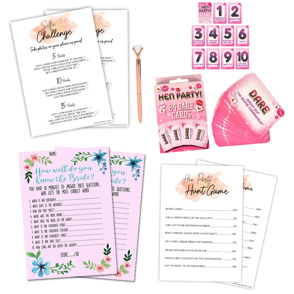 Hen Party Games & Activities Bundle 5 Games Party Packs