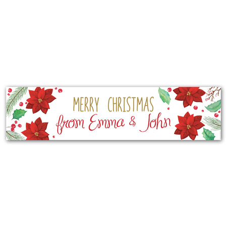 Holly & Poinsettia Christmas Personalised Banner