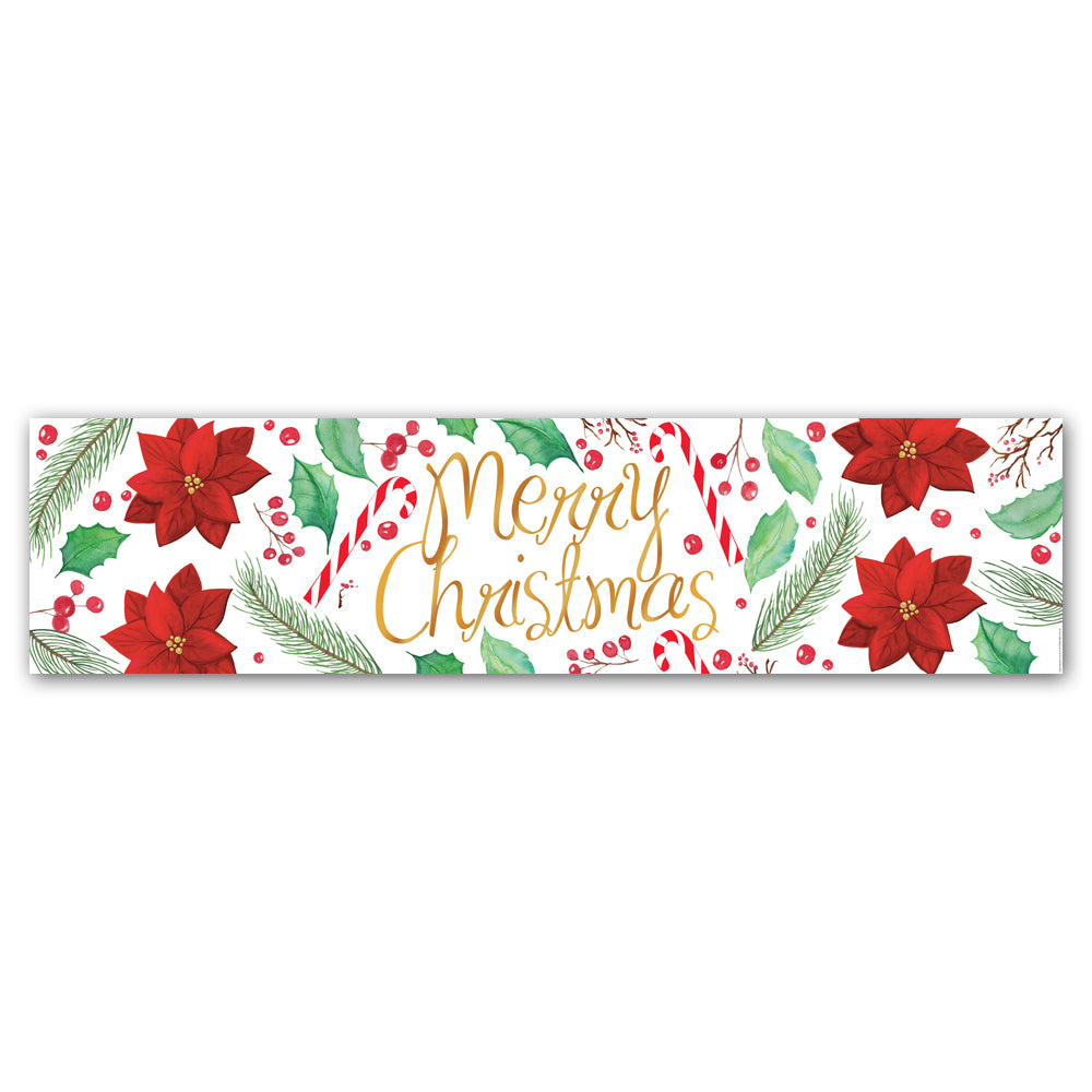Holly & Poinsettia Merry Christmas Banner Decoration