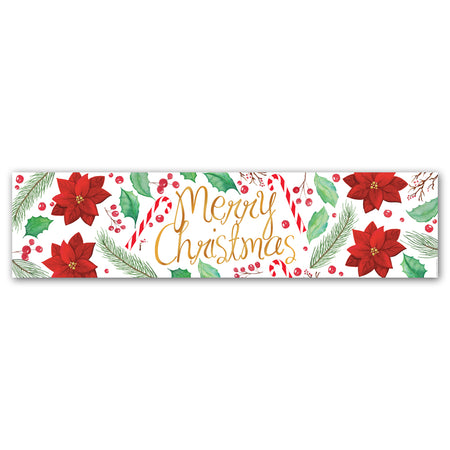 Holly & Poinsettia Merry Christmas Banner Decoration