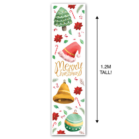 Holly & Poinsettia Merry Christmas Portrait Wall & Door Banner Decoration - 1.2m