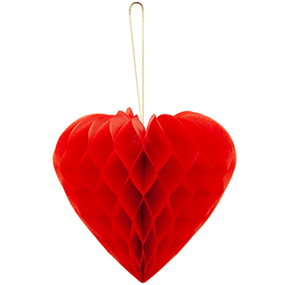 Red Honeycomb Heart Tissue Decoration - 23cm