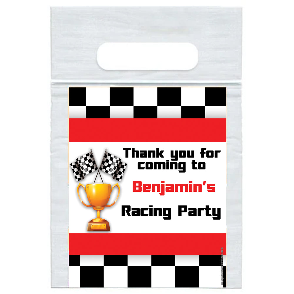 Personalised Motor Racing Card Insert With Sealed Party Bag - Pack of 8