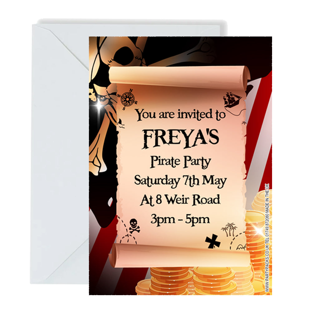 Pirate Personalised Invitations - Pack of 16