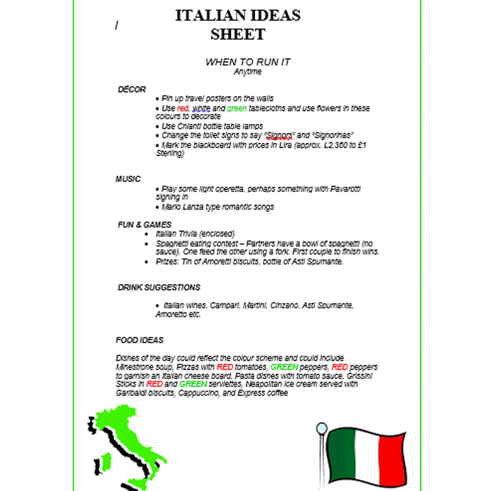 Italian ideas sheet