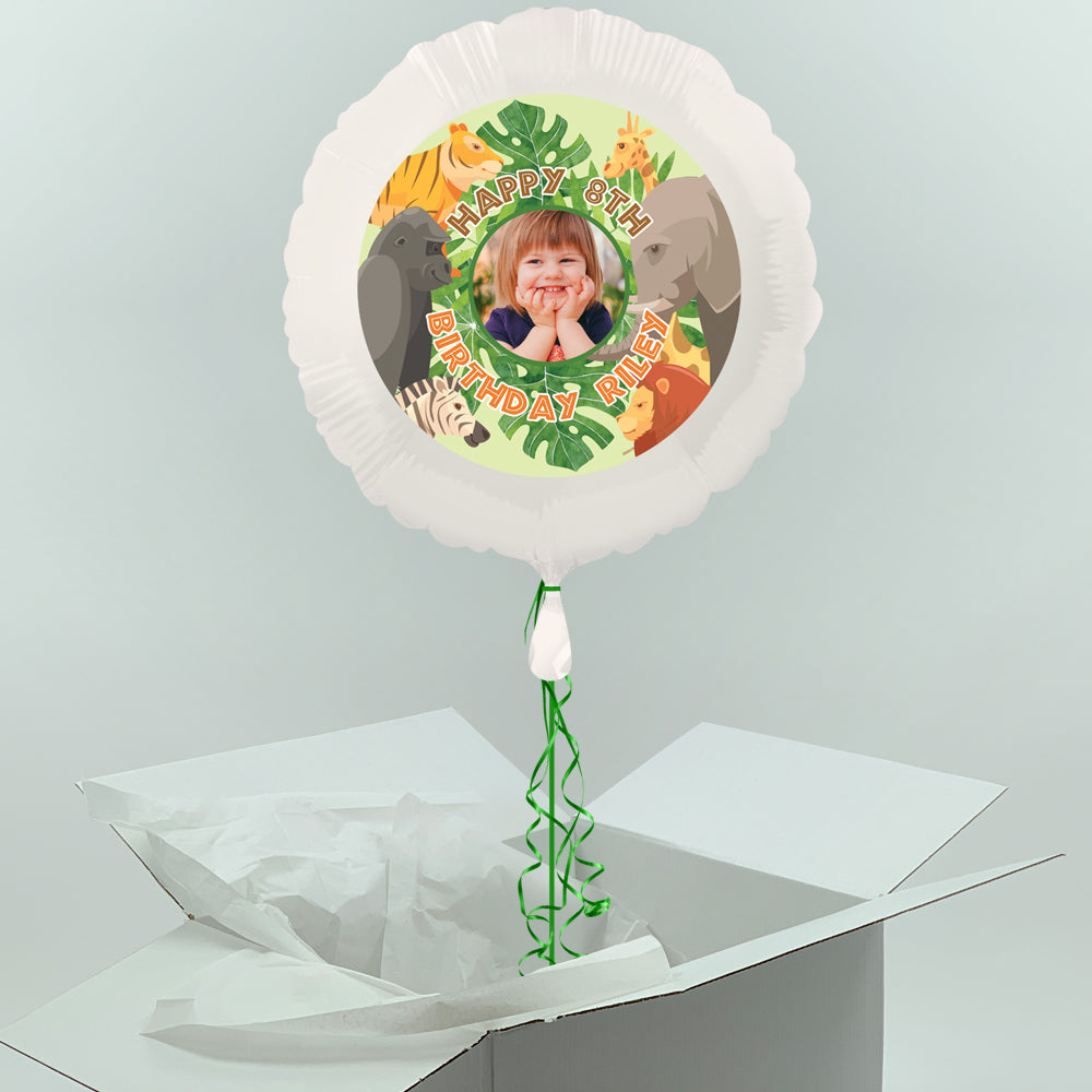 Jungle Inflated Personalised Photo Balloon in a Box