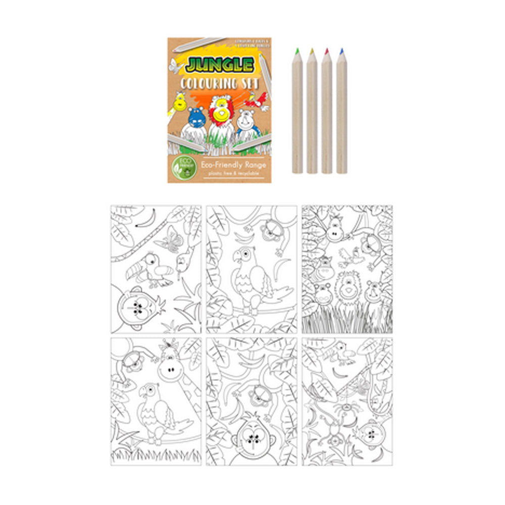 Mini Jungle Animal Colouring Set - A6 - Plastic Free – Party Packs