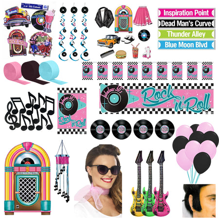 Large 1950's Rock 'n' Roll Decoration and Fancy Dress Party Pack