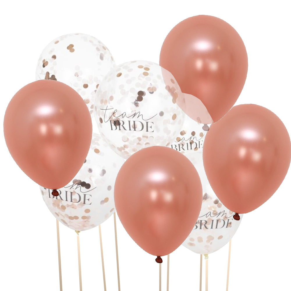 Rose Gold Hen Party Team Bride Balloons - 12" - Pack of 13