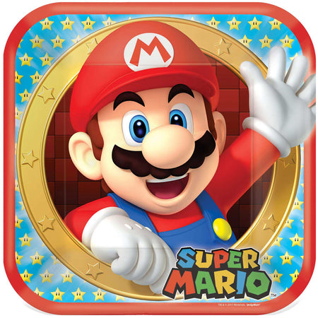 Super Mario Square Paper Plates - Pack of 8