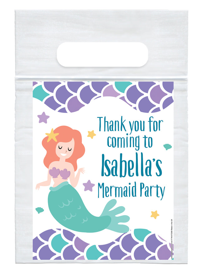 Personalised Mermaid Card Insert with Sealed Party Bag - Pack of 8
