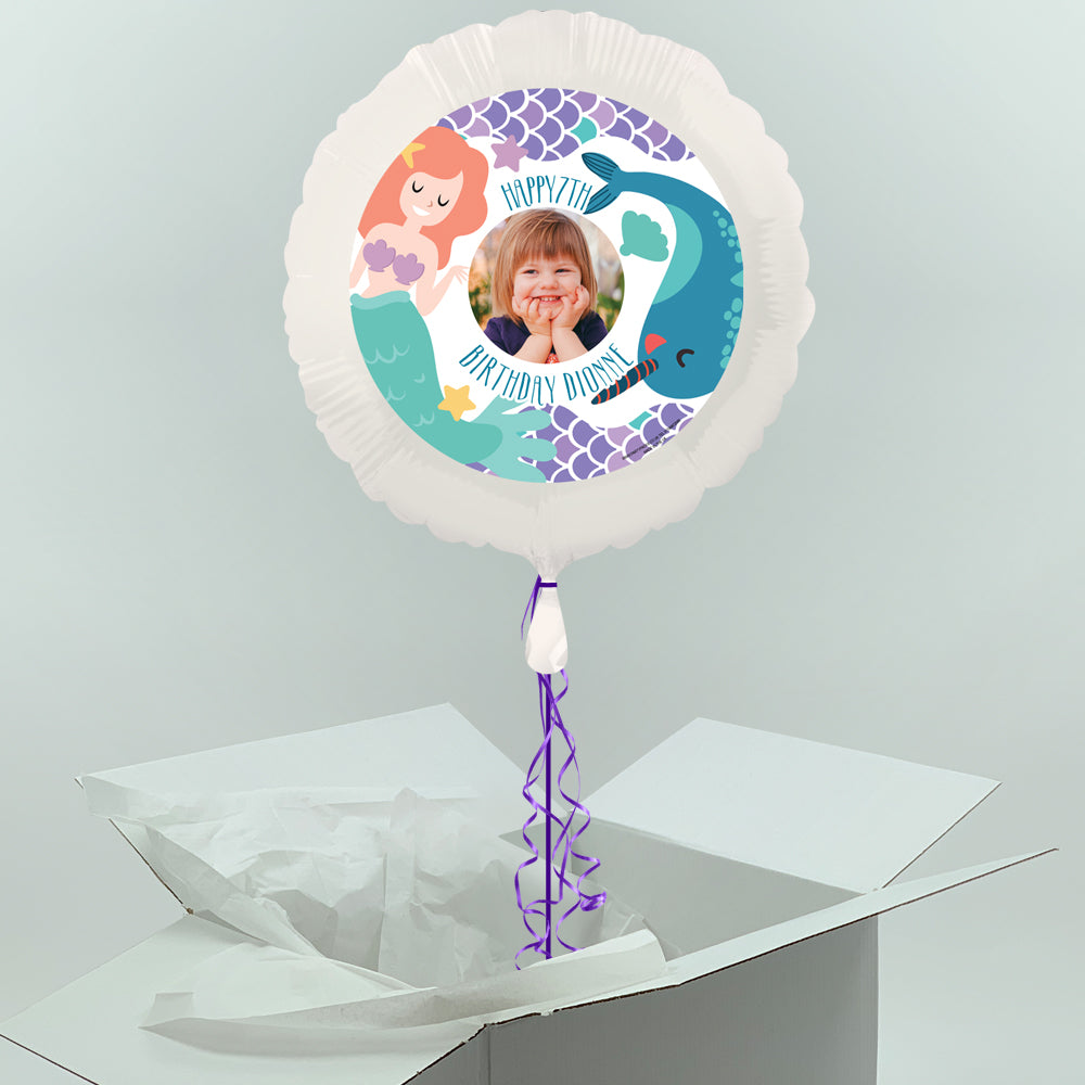 Mermaid Inflated Personalised Photo Balloon in a Box
