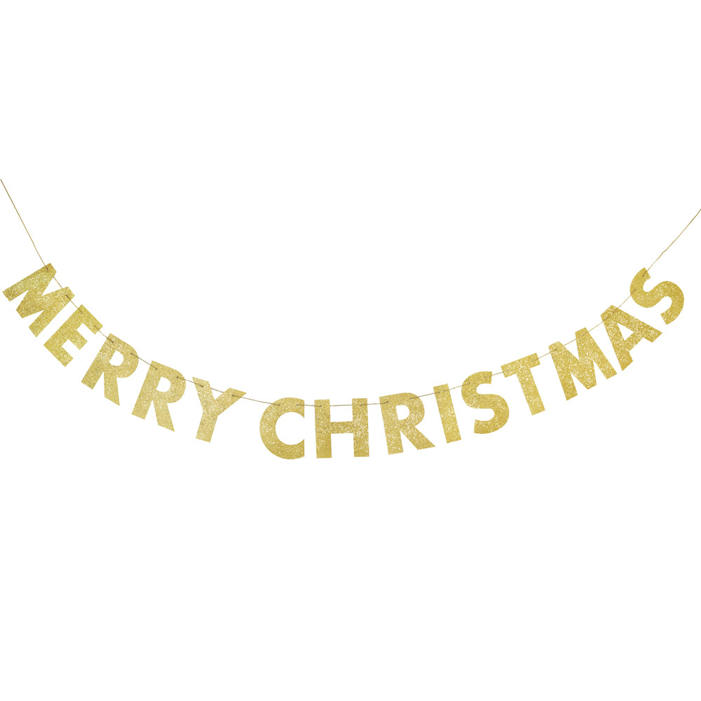 Merry Christmas Gold Glitter Bunting - 2.74m