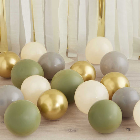 Gold Chrome, Olive Green, Grey and Nude Balloon Mosaic Pack - Pack of 40