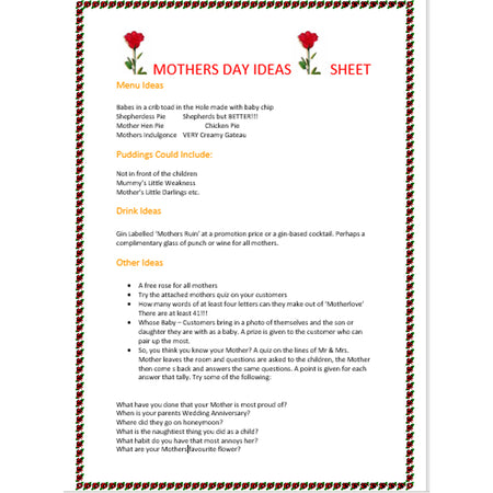 Mother's Day ideas sheet