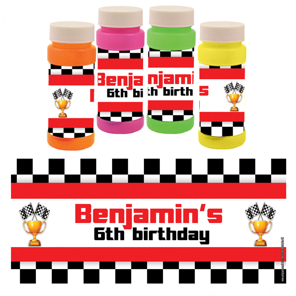 Personalised Bubbles - Motor Racing- Pack of 8