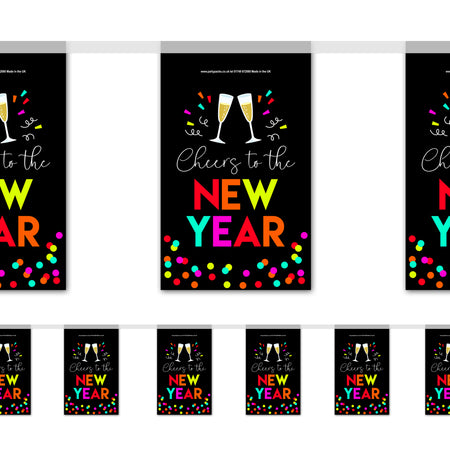 Neon New Year 'Cheers to the New Year' Paper Flag Bunting Decoration