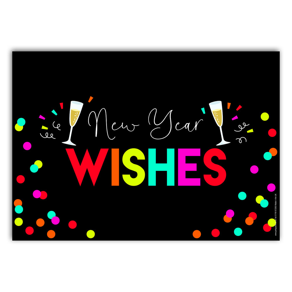 Neon New Year 'New Year Wishes' Poster Decoration - A3