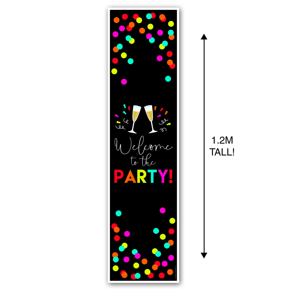 Neon New Year "Welcome to the Party" Portrait Wall & Door Banner Decoration - 1.2m