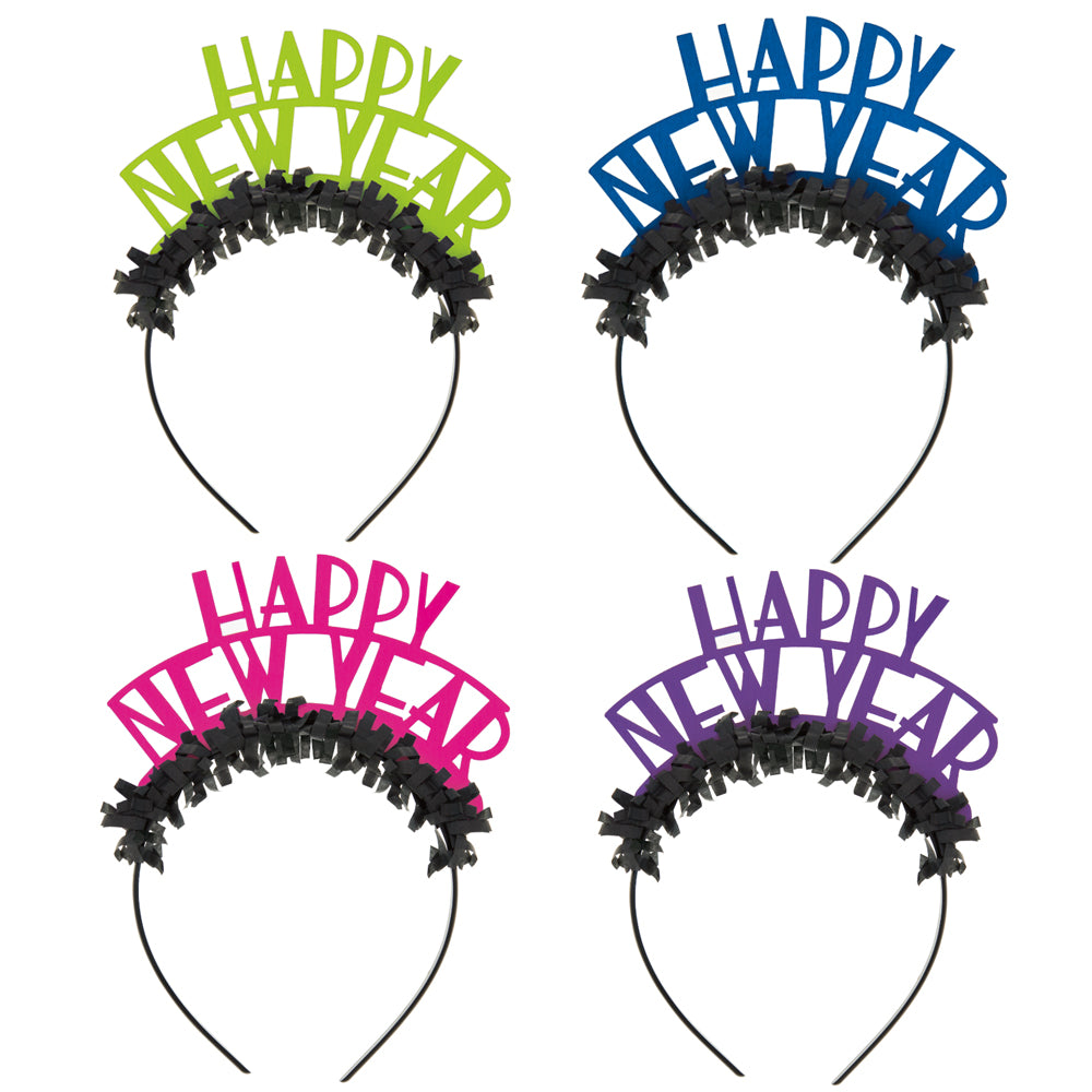 Happy New Year Neon Headbands - Pack of 4