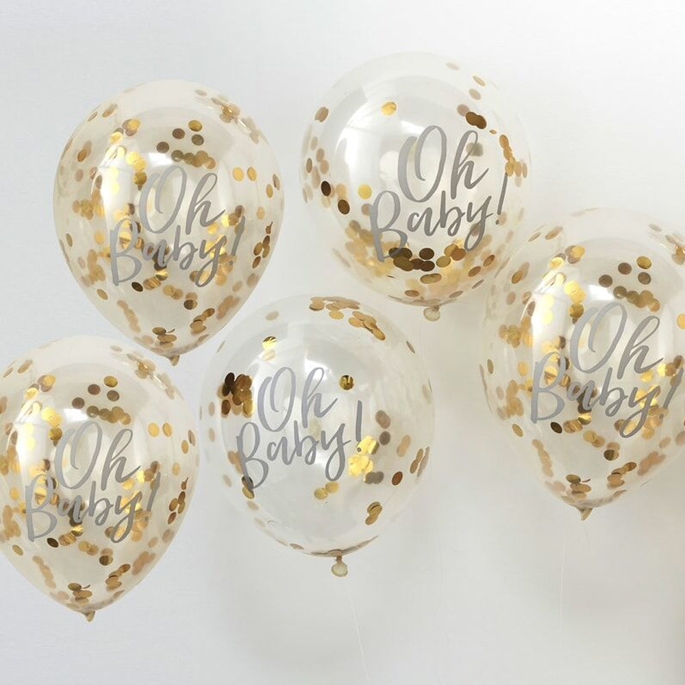 Oh Baby Balloons with Gold Confetti - 11" - Pack of 5
