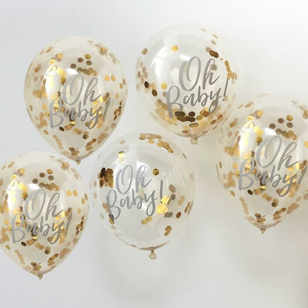 Oh Baby Balloons with Gold Confetti - 11