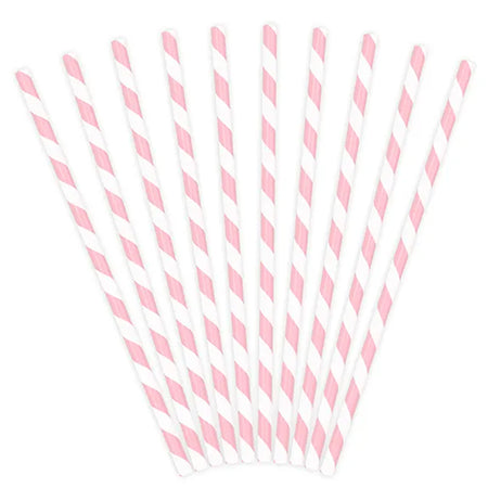 Pale Pink Stripes Paper Straws - Pack of 10