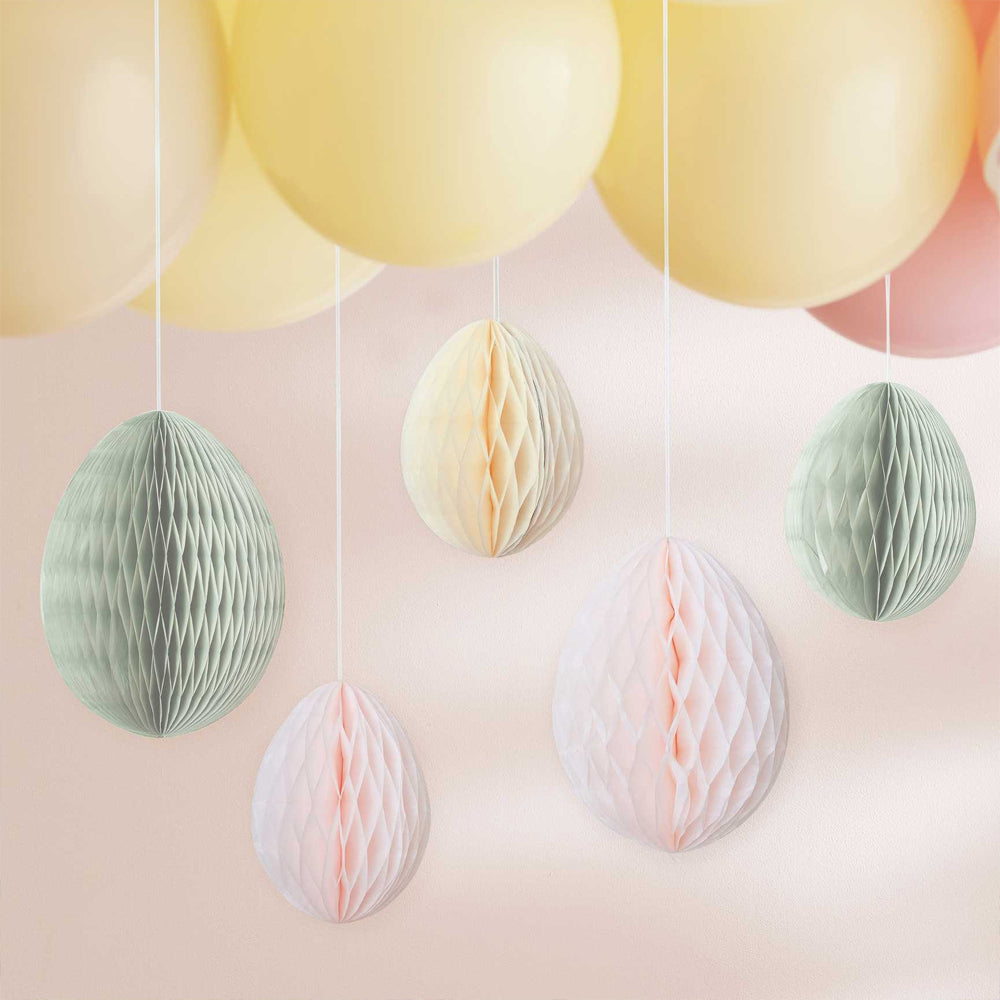 Pastel Honeycomb Hanging Easter Egg Decorations - Pack of 5