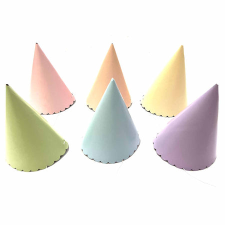 Assorted Pastel Colour Card Party Hats - Pack of 6