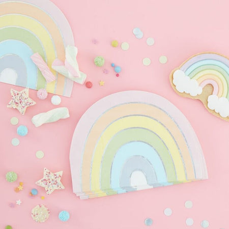 Pastel Rainbow Shaped Paper Napkins - 17cm - Pack of 16