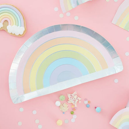 Pastel Rainbow Shaped Paper Plates - 28cm - Pack of 8