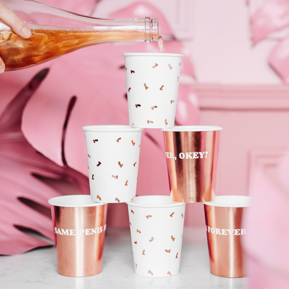 Rose Gold Hen Party Same Penis Forever Paper Cups - 220ml - Pack of 6