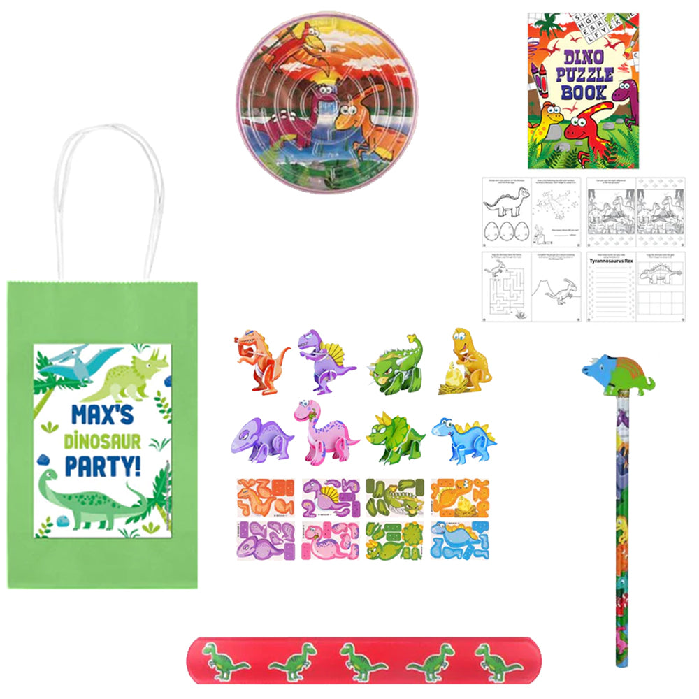 Dinosaur Themed Personalised Party Bag - With Contents - Pack of 4