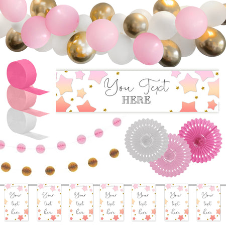 Personalised Pink Ombre Stars Decoration Party Pack