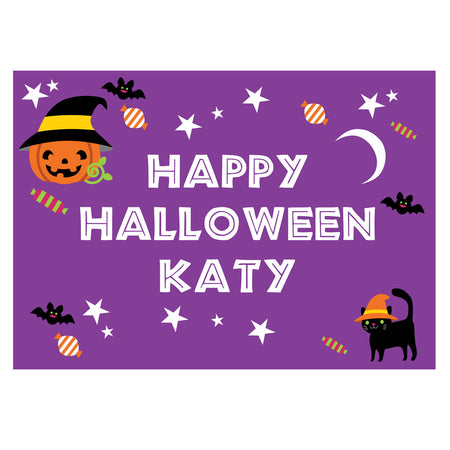 Cat & Pumpkin Halloween Personalised Poster - A3
