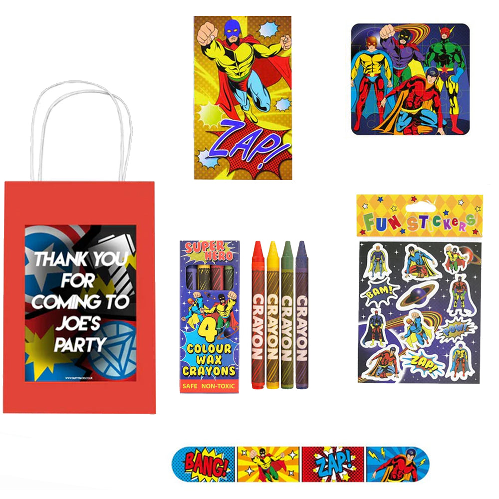 Superhero Themed Personalised Party Bag - With Contents - Pack of 4