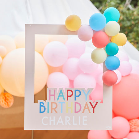 Customisable Happy Birthday Photo Booth Frame with Balloons - 72cm x 60cm